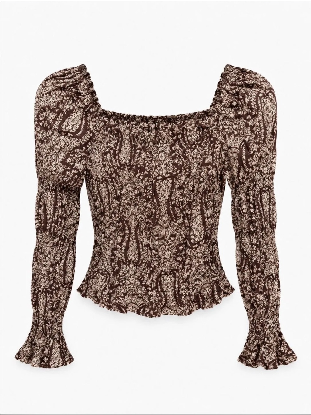 Promesa Brown Paisley Smocked Square-Neck Long-Sleeve Top